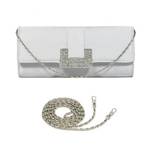 Evening Bag - 12 PCS - Satin w/ Rhinestone Buckle Closure - Silver - BG-EBS1142SL